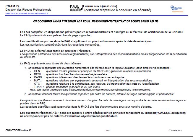 Forum aux questions Caces® indice 13